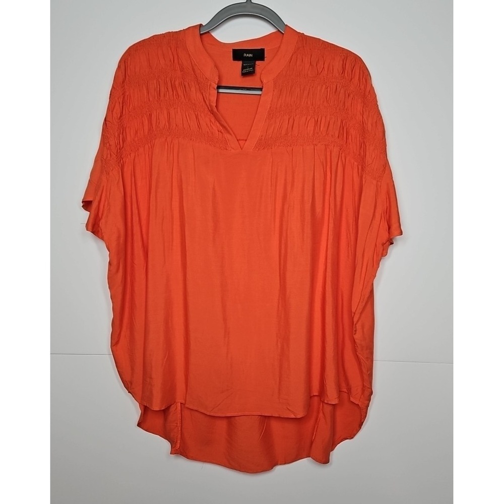 Rain Womens Orange V Neck Short Flutter Sleeve Flowy Blouse Size Large